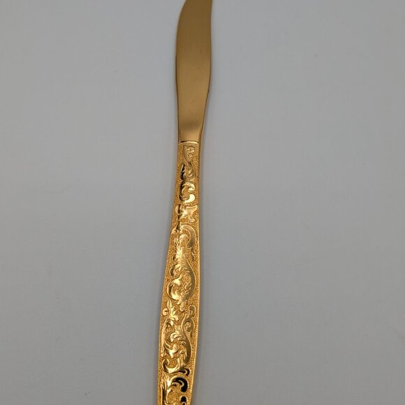 Americana Golden Heritage Flatware Golden Scroll 8 Dinner Knives 8" Vintage - Picture 4 of 9